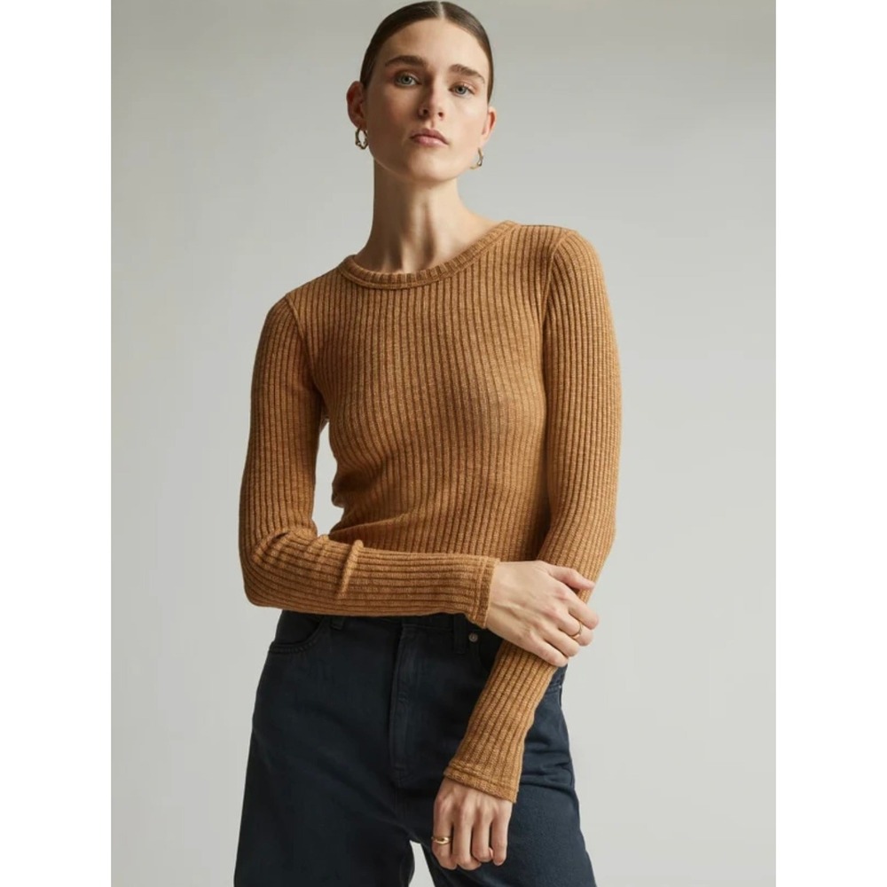 Everlane The Cozy Rib Long Sleeve Tee Organic Cotton‎ Top Cappuccino Large